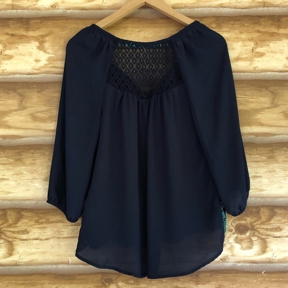 Jolt Flowy Boho Embroidered High Low Peasant Blouse Size M - Picture 9 of 10